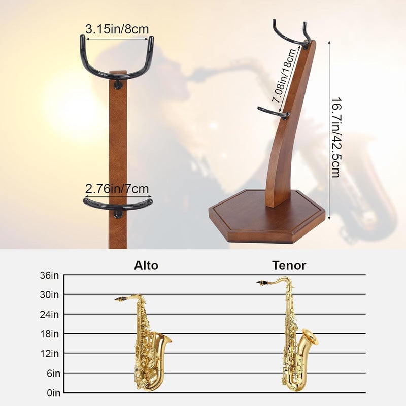 SoeKoa Saxophone Stand, Wooden Saxophone Stand Display for Alto Tenor Sax, Weighing Rhombus Base For Extra Stability Countertop Decoration（Only holder - Image 2